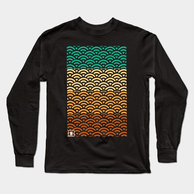 Retro Japanese Clouds Pattern Long Sleeve T-Shirt by HCreatives